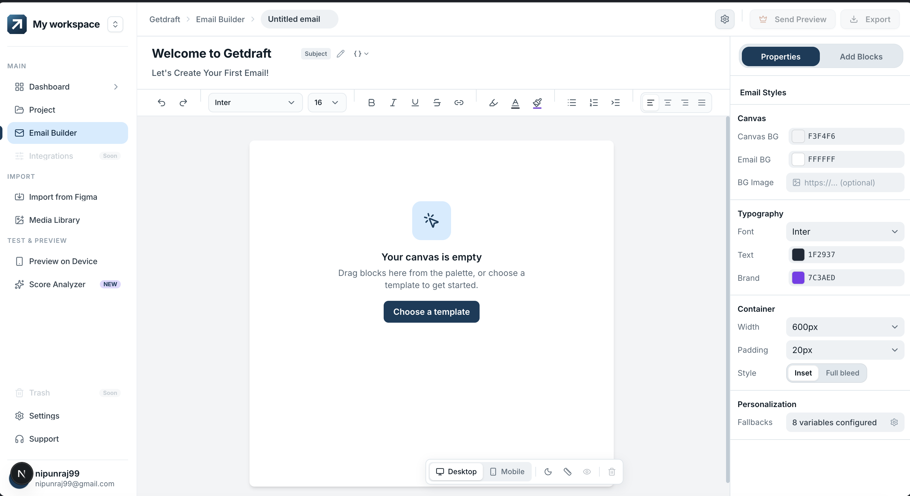 Getdraft interface